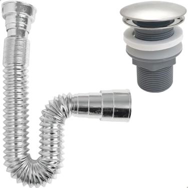 Imagem de Dona D Cor, Sifão Flexível De Pia Banheiro Cromado E Válvula Click 1 1/4 ABS Ralo De Pia Cuba Lavatório Escoamento 40mm Sifao De Plástico Sanfonado Kit