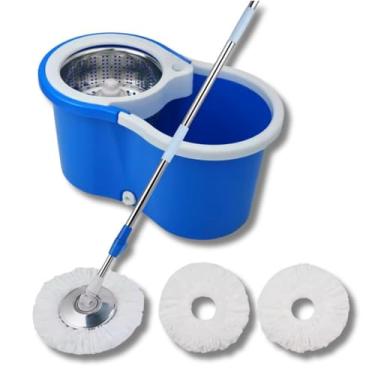 Imagem de Mop Esfregão Giratório 8 Litros Com Cesto em Inox Premium Pano de Microfibra Compativel com Todos os Pisos Limpeza Pratica Eficiente