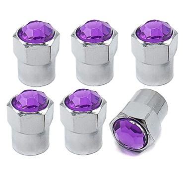 Imagem de Tampas de haste de válvula de pneu brilhantes diamantes de strass cristais Sparkle Rider – Capa de ar cromada para válvulas Schrader – Carro legal, motocicleta, caminhão ou acessório de roda de bicicletaSparkle Rider 6-piece set roxo SR-TVC001-RBL-PRP-6
