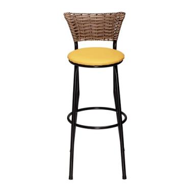 Imagem de Banqueta Alta Flex com Encosto, Assento em Corino, 70 cm, Estrutura Preta, Encosto em Junco Cappuccino (AMARELO)