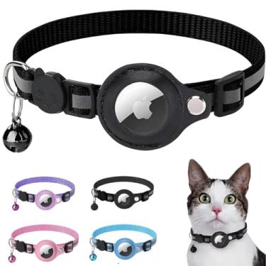 Imagem de Coleira Case Para Airtag Com Detalhes Reflexivos E Sininho, Coleira Com Capa de Couro Compativel a Rastreador Airtag Para Gatos E Cães (Preto)
