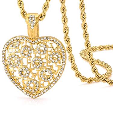 Imagem de ROWIN&CO Pingente de ouro com inicial de coração com letras de alfabeto diferentes de a-z, acabamento em corte de diamante, colar de hip hop personalizado, presentes para homens e mulheres., Metal,