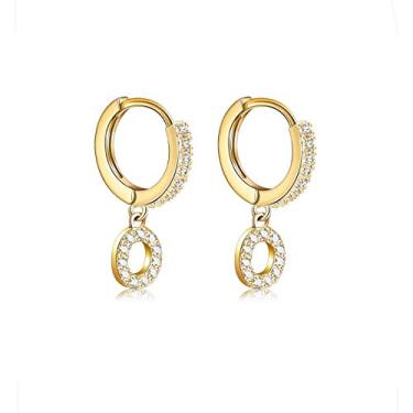 Imagem de Brincos com inicial de zircônia cúbica folheados a ouro 14 K delicados brincos de argola pequena letras hipoalergênicas para mulheres e meninas Dourado
