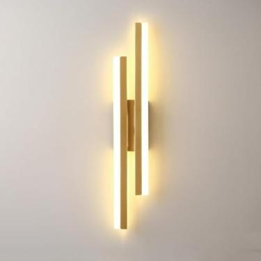 Imagem de Luminária de parede Gold Long Strip - Arandela LED linear moderna, luminária de parede interna de 19,6"/23,6" com cúpula de acrílico, 3000K, arandelas minimalistas com fiação para quarto, ca