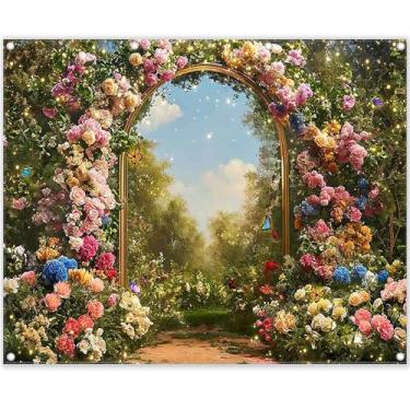 Imagem de ZTHMOE 3 x 2,4 m Tecido Primavera Encantado Jardim Fundo de Conto de Fadas Floresta Floral Borboleta País das Maravilhas Pintura a Óleo Fotografia Fundo Menina Crianças Aniversário Decoração Foto