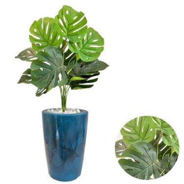Imagem de Costela De Adão Artificial E Vaso Marmorizado Pedras Brancas - PlantaI