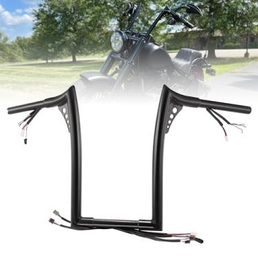 Imagem de TIGERSGATE Guiador de asa de morcego Dyna Meathook de 40.6 cm Rise Softail pré-cabeado 3,5 cm Fat Ape Hanger para Harley Softail Standard Street Bob Slim Heritage 2016-2017 Dyna Low Rider S, preto