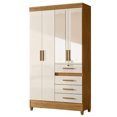 Imagem de Guarda Roupa Solteiro Sobral 4 Portas Freijó Off White com Espelho - Moval