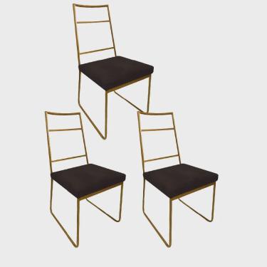 Imagem de Kit 03 Cadeiras Sala de Jantar Escritório Office Stark Industrial Ferro Dourado Corino Marrom - Ahz Móveis