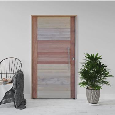 Imagem de Kit Porta de Madeira Pivotante 210x102cm Batente 14cm Fechadura 803 Rolete Externa 3B Hale