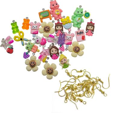 Imagem de Kit 20 Pingentes Mix Para Fazer Pulseiras Colar + 20 Anzol para Montar Brincos