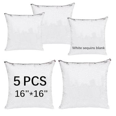 Imagem de ORJ Capa de almofada de lantejoulas sublimação em branco 40,6 cm x 40,6 cm flip reversível sereia decorativa personalizada fronhas para crianças (branca)