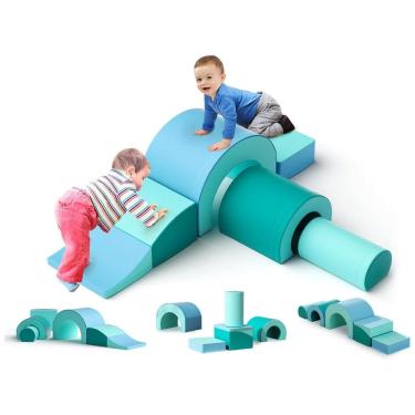 Imagem de Blocos de Espuma Lischwert para Bebês, Conjunto de 5 Peças com Bloco Dobrável e Túnel, Brinquedos de Escalada para Crianças a Partir de 1