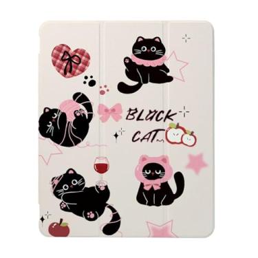 Imagem de Linda capa preta com laços xadrez rosa compatível com iPad 9ª 8ª geração 10,9 polegadas 2021/2019/2018, capa engraçada com suporte de três dobras + porta-lápis para meninos e meninas, iPad 11