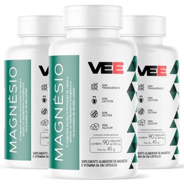 Imagem de Kit 3x Magnésio Quelato Bisglicinato Magnesium 350mg Alto Teor 90 Cápsulas Auxilia no Metabolismo Energetico, formação de Ossos e Dentes + Vitamina B6 Piridoxina Suplemento em Cáps Rende 30 Doses - VEE