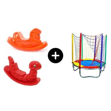 Imagem de Cama elastica 1,40 + Nhoca Vermelho + cavalo laranja- para o entretenimento das crianças toy kids bebes garotos garotas meninos meninas legal lazer