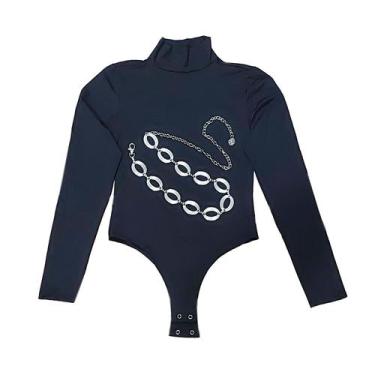 Imagem de Kit Body Gola Alta Manga Longa Preto + Cinto Correntinha - Tamanho Úni