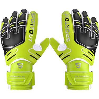 Imagem de Sportout Luvas goleiro: jovens/adultos, aderência forte, proteção digital. Latex 4+3 mm: proteção superior contra lesões. (Verde, 7)