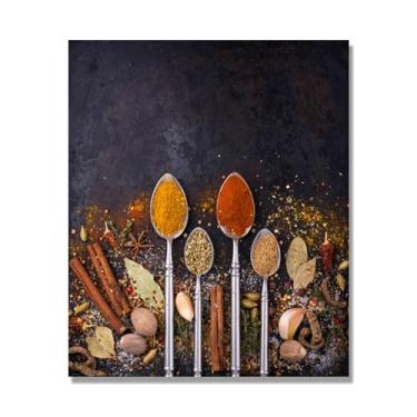 Imagem de Arte de parede colorida em tela para especiarias e colher de tempero | Decoração de cozinha vintage | Arte moderna para casa e sala de jantar (especiarias mistas 02). 40 x 48 cm - 15,7 x 18,9 pol. Sem