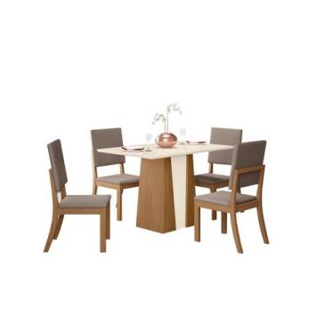 Imagem de Mesa Jantar Orus 120 4 Cadeiras Mila Marrom Amendoa - Henn