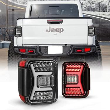 Imagem de WOLFSTORM Conjunto de luz traseira de LED para captador Jeep Gladiator JT 2019 2020 2021, luz de seta sequencial 3D, lanternas traseiras DRL LH e RH, lâmpada traseira Plug & Play, luz traseira preta/lente transparente