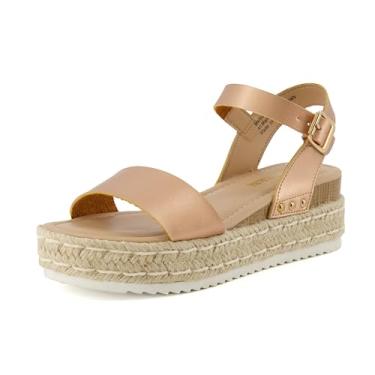 Imagem de CUSHIONAIRE Sandália feminina Melissa Espadrille plataforma com tira ajustável no tornozelo e palmilha de espuma viscoelástica confortável para o verão, Ouro rosa, 38