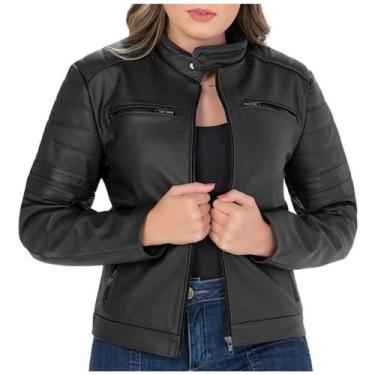 Imagem de Jaqueta Feminina De Couro Legitimo Bovino Motociclista - Genérica, Pre