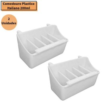 Imagem de 2 Comedouro Plastico Italiano 200ml c/ Grade - Calopsita Passaros Gaio