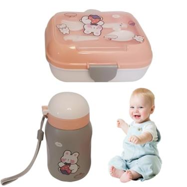 Imagem de Lunhana infantil, lancheira crianças - Lunhana escolar infantil,Contêiner dividido reutilizável portátil com garfo e design de desenhos animados para o trabalho de trabalho escolar para piquenique