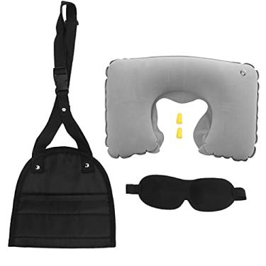 Imagem de Travesseiro de viagem ajustado com tampa dos olhos do pé dos tampa dos olhos do pescoço inflável de pescoço para viagens de avião Black Oxford Fabric 140g 4,9oz