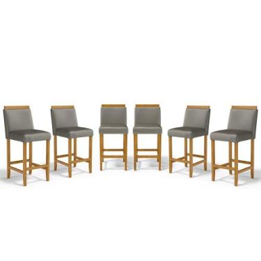 Imagem de Kit Com 6 Banquetas Eloá Madeira Maciça Assento Estofado Para Bancada 