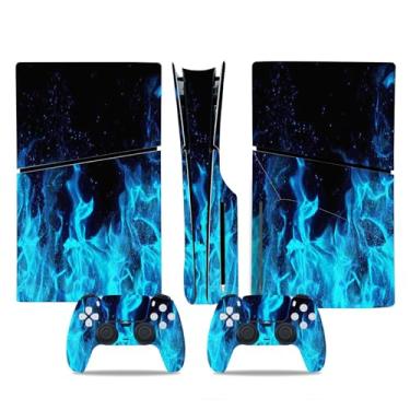 Imagem de Decal Skin for Ps5 Slim Disk, Whole Body Vinyl Sticker Cover for PlayStation 5 Slim Console and Controller(Blue fire, PS5 Slim Disk)