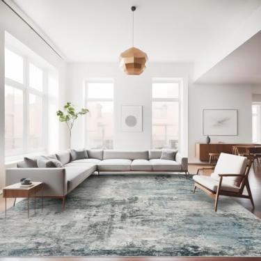 Imagem de RUUGME Tapete lavável abstrato 22,5 x 30,5 cm - Tapetes para sala de estar, impermeável, grande, tapete ultrafino para quarto, resistente a manchas, antiderrapante, desgastado, macio, tapete de chão