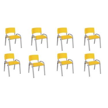 Imagem de Kit 8 Cadeira Iso Infantil Creche, Escola Base Cinza Amarelo - Laurala