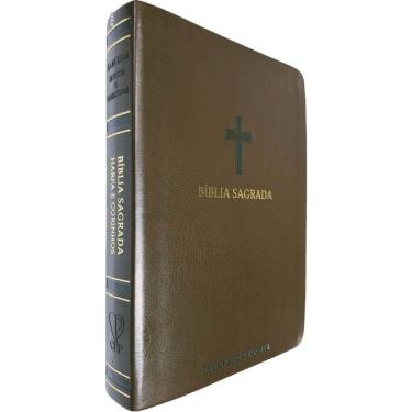 Imagem de Bíblia Sagrada ARC Full Color Capa PU Luxo Cruz Marrom PDA PJV PED MC Harpa Avivada e Corinhos Letra Hipergigante CPP