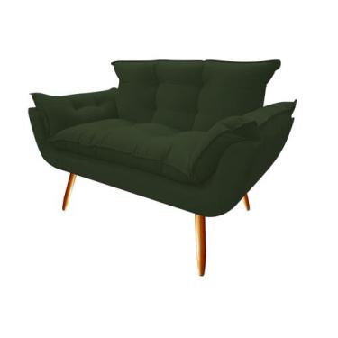 Imagem de Namoradeira Decorativa Opala Suede Verde 2 Lugares Pés Madeira Ms Deco