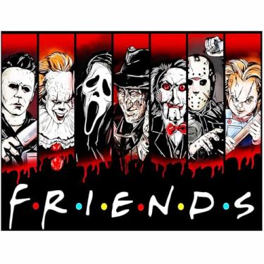 Imagem de WEUOPG Kits de pintura de diamante 5D para adultos, kits de arte de diamante de Halloween, personagens de filmes de terror pintura de diamante com diamantes redondos 5D, kit de pintura de pedras DIY