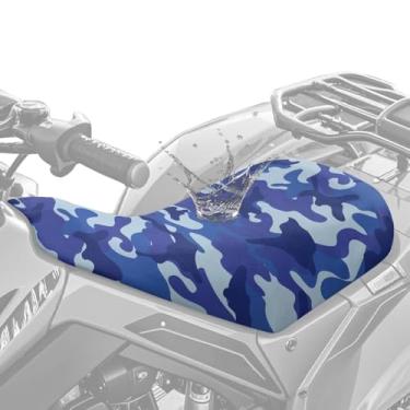Imagem de Dreaweet Capa de assento de quadriciclo camuflada azul marinho à prova d'água universal para Polaris Sportsman Polaris Scrambler Honda Rancher, antiderrapante e resistente a rasgos, acessórios de