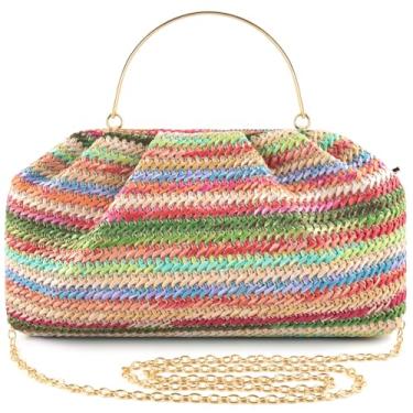 Imagem de ERKOON Bolsa clutch feminina de palha, 2025, verão, praia, transversal, bolsa, nuvem, bolinho de massa, bolsa envelope de tecido boho, Iridescente