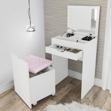 Imagem de Penteadeira Com Puff E Espelho Cr35020 Branco/Rosa