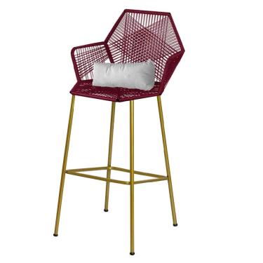 Imagem de Banqueta Alta Sttar Ferro Dourado Fibra Marsala Almofada Corino Branco - Amey Decor