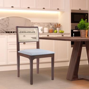 Imagem de Cadeira Sala De Jantar Madeira Maciça Nivea Tela Rattan Sextavano Linho Cinza-amêndoa G55 Gran Belo