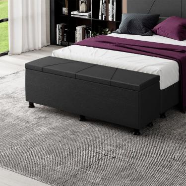 Imagem de Baú Sapateira Estofada Casal Queen Size 160 Cm Júpiter Corino Skybox Cor Preto