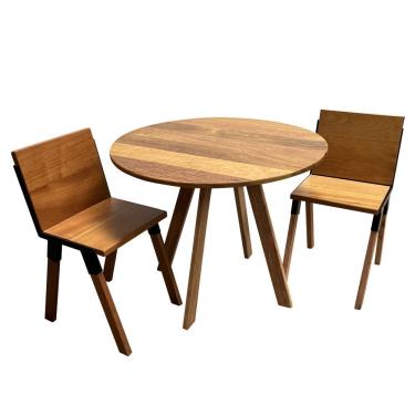 Imagem de Conjunto De Mesa Eiffel Industrial 90 Cm Com 2 Cadeiras Detroit Madeira Maciça Natural E Ferro Preto Marrom