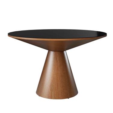 Imagem de Mesa De Jantar Madri Cone Chanfrada Redonda Nozes 1.30 Cm Vidro Preto