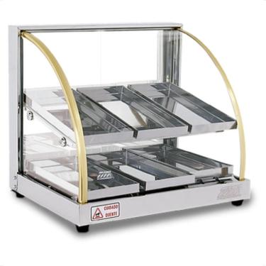 Imagem de Estufa Vitrine Expositor Inox Para Salgados 6 Bandejas Dupla