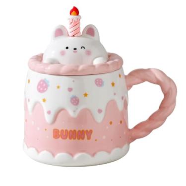 Imagem de GawmFoiuy Caneca de café de cerâmica para bolo adorável - Presente de aniversário elegante para mulheres e meninas, copo de coelho fofo com design doce, presente perfeito para seu chá diário e café