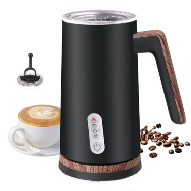Imagem de NESSGRAIM Vaporizador E De Leite Elétrico, 4 Em 1 Com Design Elementos Madeira, Gerador Automático Espuma Quente Fria Para Latte, Cappuccino, Macchiato, Aquecedor, Preto (Preto)