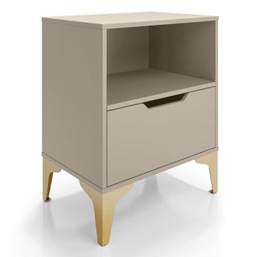 Imagem de Mesa de Cabeceira com 1 Gaveta Corrediça Telescópica Nicho Base de Aço Industrial - LH Móveis (Off White/Pé Dourado)