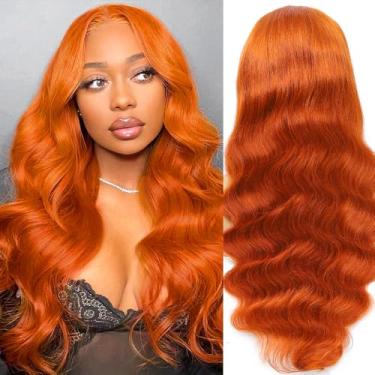 Imagem de Hiyoker Perucas De Renda Frontal Ruiva, Cabelo Humano Pré-Depilado, Densidade 200, 12A, Hd, Laranja, 13X4, Ondulado Frontal, 88J, Colorido, Sem Cola, 22"